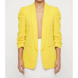 NEW LINZY ruched puff sleeve open-front blazer in yellow